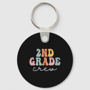 2nd Grade Crew Retro Groovy Women Happy First Day Key Ring