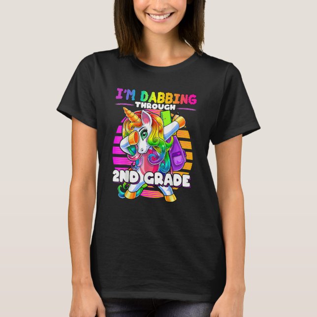 2nd Grade Dabbing Unicorn Back To School Retro Sun T-Shirt (Front)
