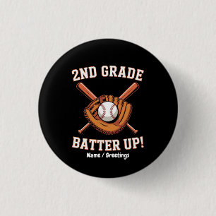 2nd Grade First Day Batter Up Baseball School 3 Cm Round Badge