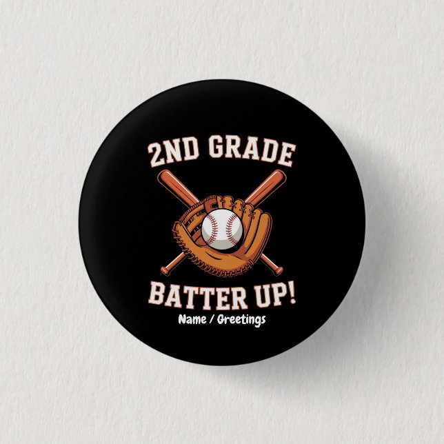 2nd Grade First Day Batter Up Baseball School 3 Cm Round Badge (Front)