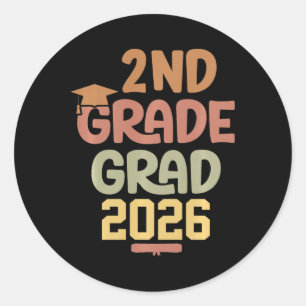 2nd Grade Grad Cl Of 2026 Graduation Bold Cosy Col Classic Round Sticker