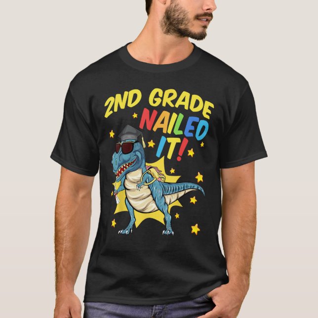 2nd Grade Graduation  Rex Dinosaur 2nd Grade Naile T-Shirt (Front)