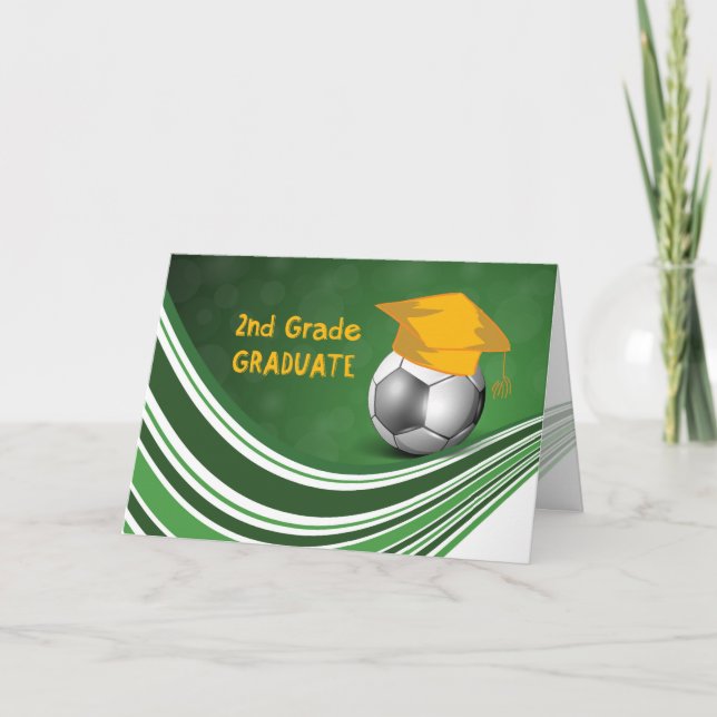 2nd Grade Graduation, Soccer Ball and Hat Card (Front)