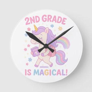 2nd Grade is Magical Unicorn Back to School Round Clock