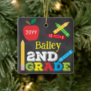 2nd Grade Keepsake Chalkboard Colourful Kids Photo Ceramic Ornament