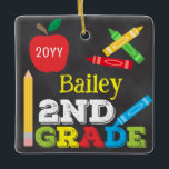2nd Grade Keepsake Chalkboard Colourful Kids Photo Ceramic Ornament<br><div class="desc">2nd Grade photo ornament design features an apple, a ruler, crayons and bold, colourful fun typography! Click the customise button for more opti2ndr modifying the text! Variations of this design, additional colours, as well as coordinating products are available in our shop, zazzle.com/store/doodlelulu. Contact us if you need this design applied...</div>