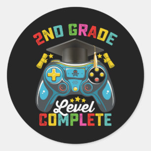 2nd Grade Level Complete Graduation Gaming Gamer Classic Round Sticker