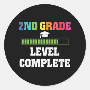 2nd Grade Level Complete Kids Back to School Gamer Classic Round Sticker