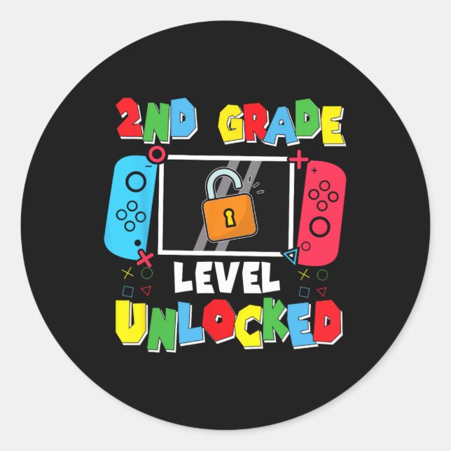 2nd Grade Level Unlocked Back To School First Day  Classic Round Sticker (Front)