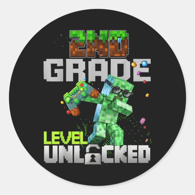 2nd Grade Level Unlocked Back to School Pixel Game Classic Round Sticker (Front)