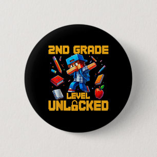 2nd Grade Level Unlocked Dabbing Boys Gamer Back T 6 Cm Round Badge