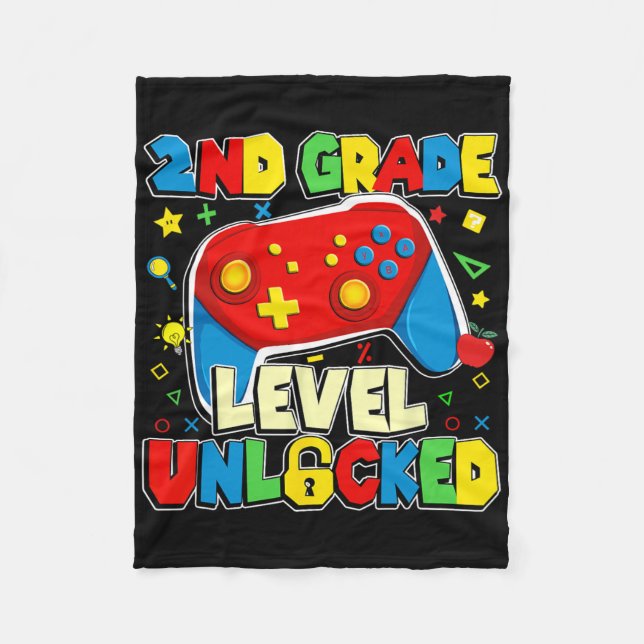 2nd Grade Level Unlocked Funny Gamer Boys Ck To Sc Fleece Blanket (Front)