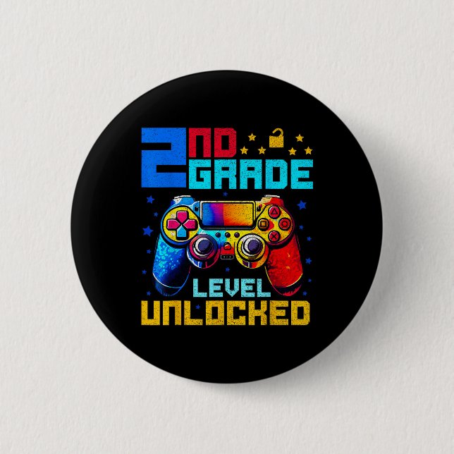 2nd Grade Level Unlocked Gamer First Day Of School 6 Cm Round Badge (Front)