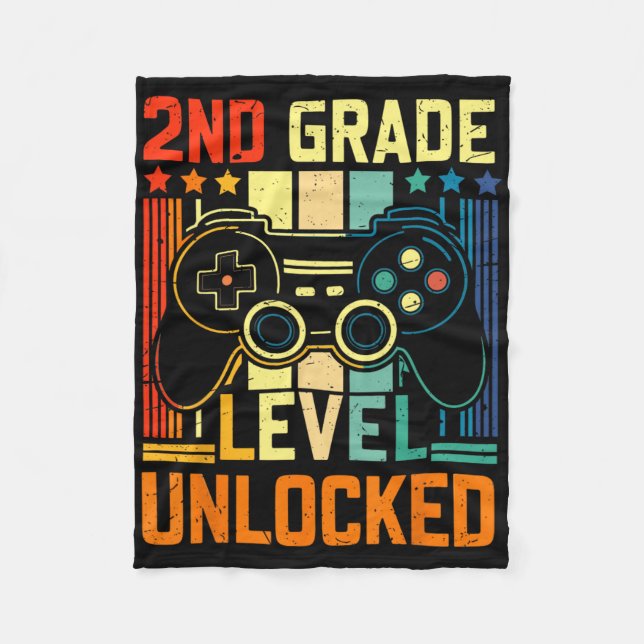 2nd Grade Level Unlocked Video Game Back To School Fleece Blanket (Front)