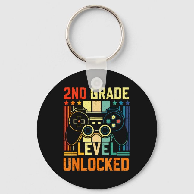 2nd Grade Level Unlocked Video Game Back To School Key Ring (Front)