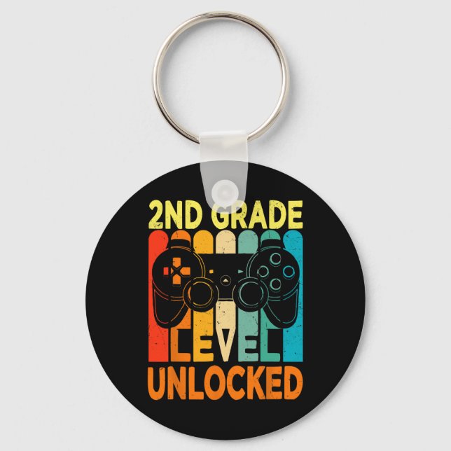 2nd Grade Level Unlocked Video Game Back To School Key Ring (Front)