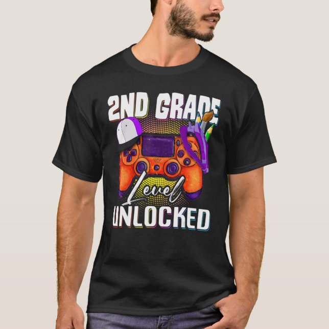 2nd Grade Level Unlocked Video Game Back To School T-Shirt (Front)