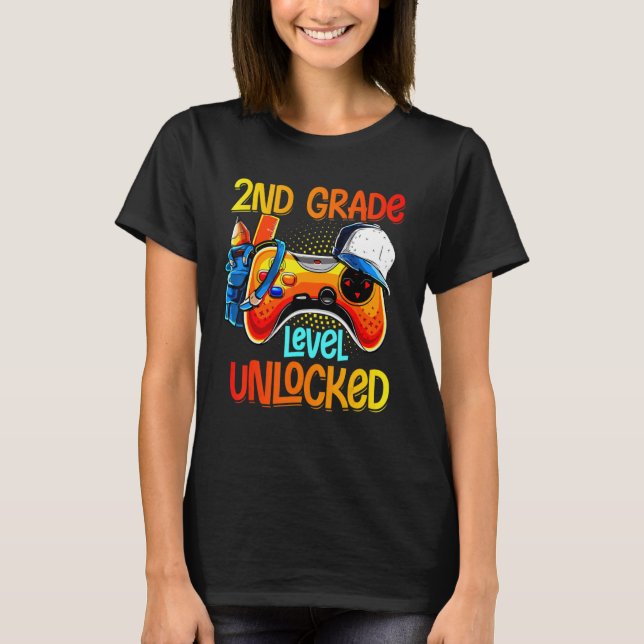 2nd Grade Level Unlocked Video Game Back To School T-Shirt (Front)