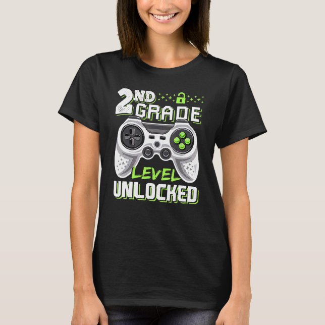 2ND GRADE LEVEL UNLOCKED Video Game Back to School T-Shirt (Front)