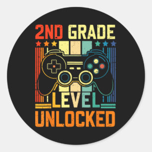 2nd Grade Level Unlocked Video Game Ck To School B Classic Round Sticker