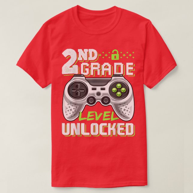 2nd Grade Level Unlocked Video Game Funny Back To  T-Shirt (Design Front)