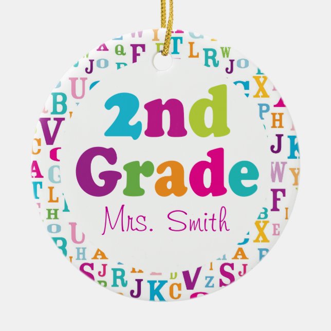 2nd Grade Personalised School Teacher Ornament (Front)