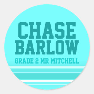 2nd Grade school education name id sticker aqua
