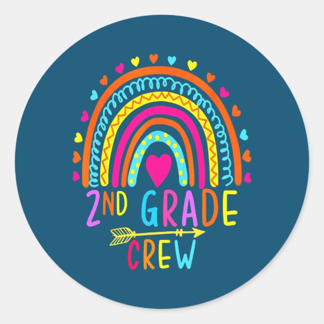 2nd Grade Second Grade Crew Rainbow Kids Teacher  Classic Round Sticker (Front)