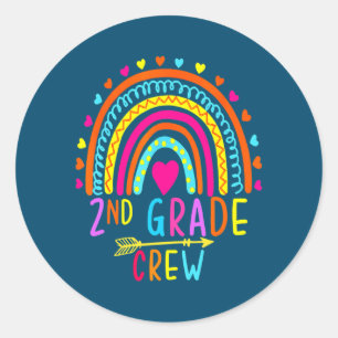 2nd Grade Second Grade Crew Rainbow Kids Teacher  Classic Round Sticker