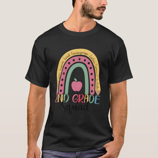 2Nd Grade Squad Hello Second Grade Teacher Boho Ra T-Shirt (Front)