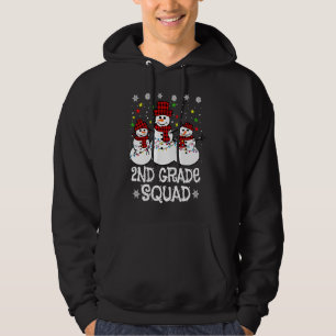2nd Grade Squad Plaid Snowman Santa Hat Teacher Ch Hoodie
