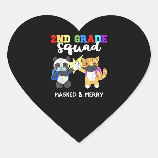 2nd Grade Squad Quarantine Panda Kitty Funny Mask Heart Sticker (Front)