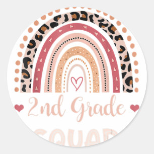 2nd Grade Squad Teacher Boho Rainbow Leopard Back  Classic Round Sticker