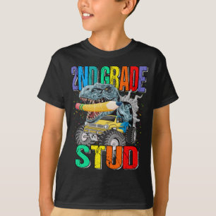 2nd Grade Stud Monster Truck Dinosaur  T-Shirt