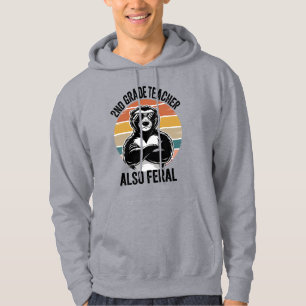 2nd Grade Teacher Also Feral Retro Bear Hoodie
