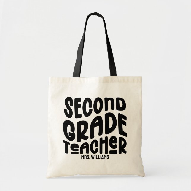 2nd Grade Teacher Black Typography Design  Tote Bag (Front)
