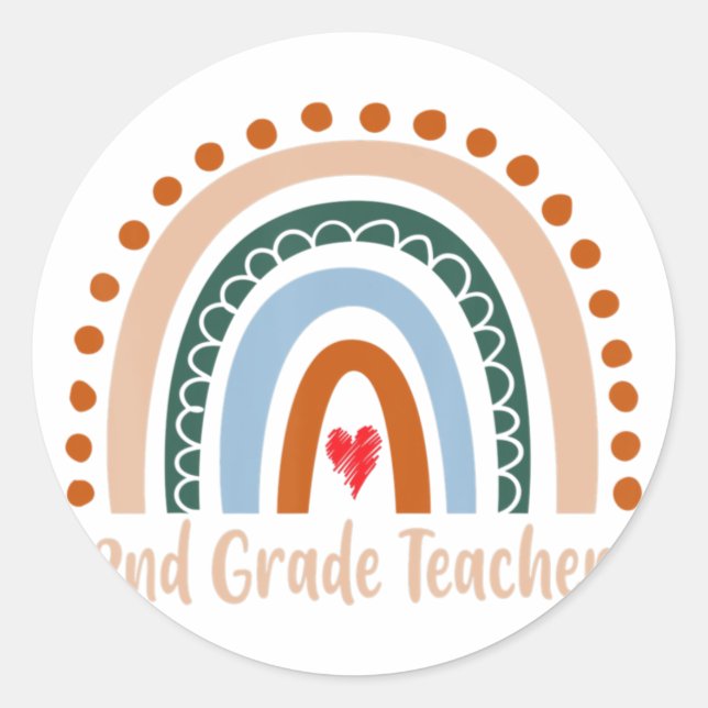 2nd Grade Teacher Boho Rainbow Back To School Appr Classic Round Sticker (Front)