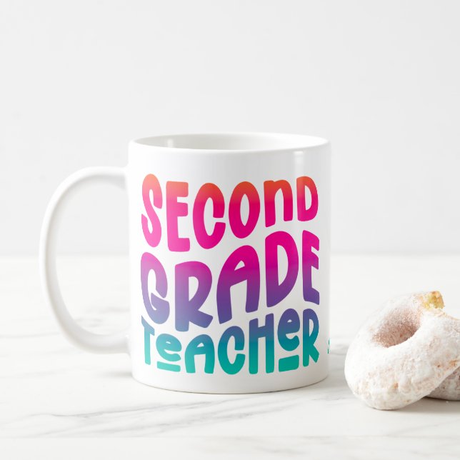 2nd Grade Teacher Colourful Ombre Coffee Mug (With Donut)