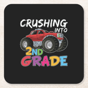 2nd Grade Teacher Crushing Into 2nd Grade Square Paper Coaster