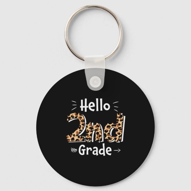 2nd Grade Teacher Hello Leopard 2nd Grade Key Ring (Front)