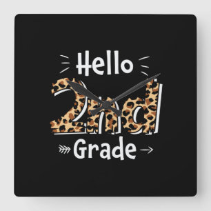 2nd Grade Teacher Hello Leopard 2nd Grade Square Wall Clock