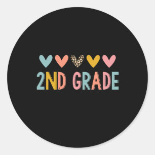 2nd Grade Teacher Leopard Hearts Back To School Classic Round Sticker