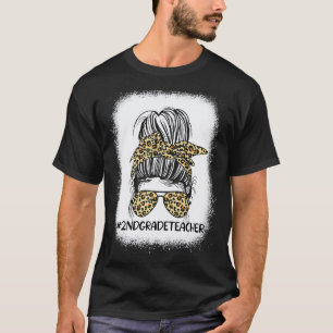 2nd Grade Teacher Leopard Messy Bun Women Back To T-Shirt