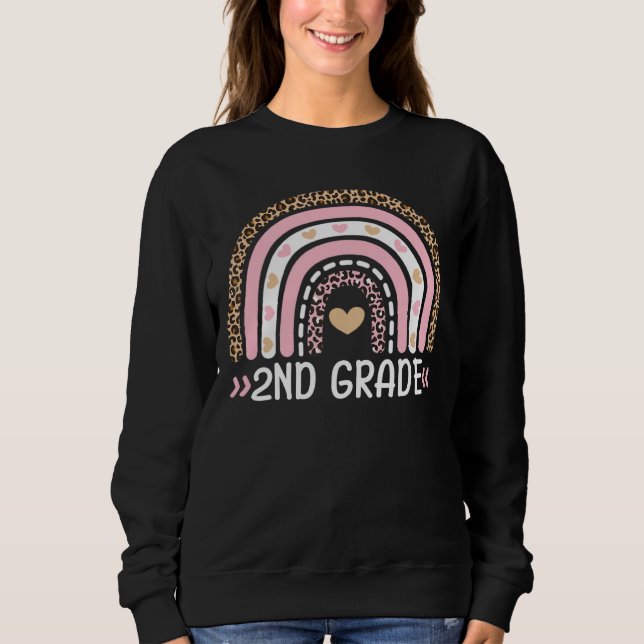2nd Grade Teacher Leopard Rainbow Cute Back To Sch Sweatshirt (Front)