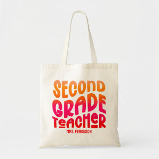 2nd Grade Teacher Orange Red Ombre Typography Tote Bag