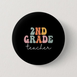 2nd Grade Teacher Retro Groovy Vintage First Day O 6 Cm Round Badge