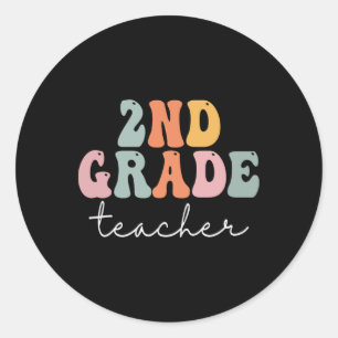 2nd Grade Teacher Retro Groovy Vintage First Day O Classic Round Sticker