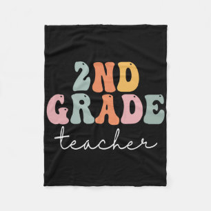 2nd Grade Teacher Retro Groovy Vintage First Day O Fleece Blanket
