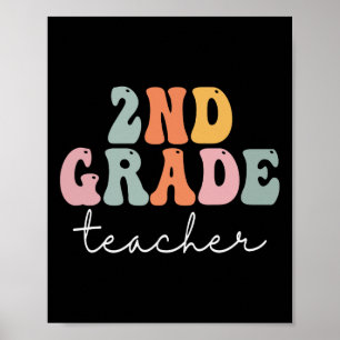 2nd Grade Teacher Retro Groovy Vintage First Day O Poster