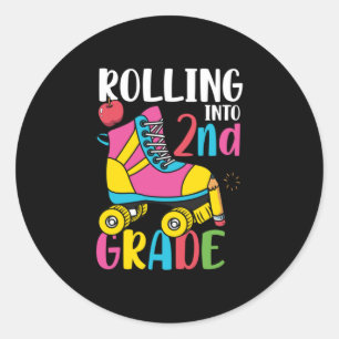 2nd Grade Teacher Rolling Into 2nd Grade Classic Round Sticker